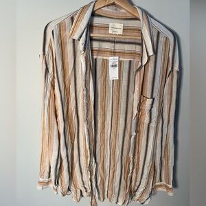 American Eagle Outfitters Men's Striped Button‎ Down Shirt - Cream, Tan, Brown